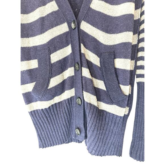 American Eagle Blue Gray Y2K Striped V-Neck Button Front Cardigan Size Medium - Picture 3 of 12